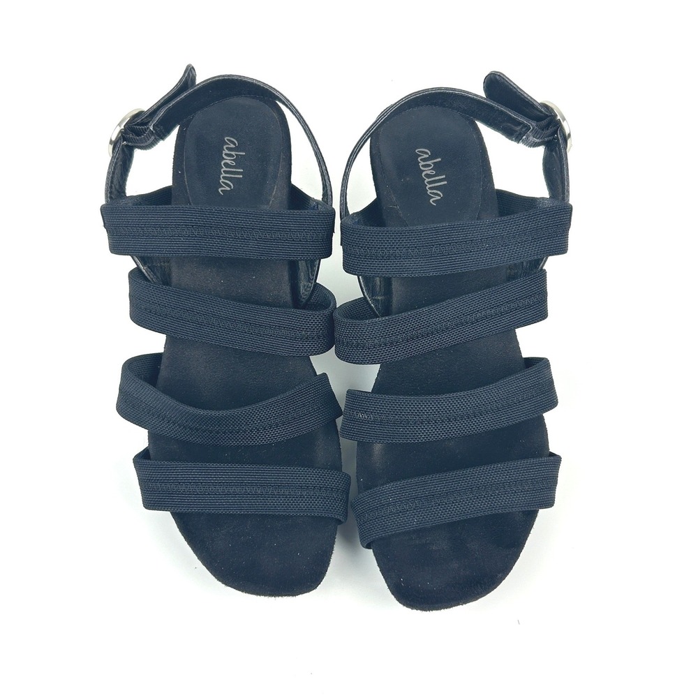 Abella Strappy Sandals Womens 8 Black‎ Elastic Comfort Block Heel